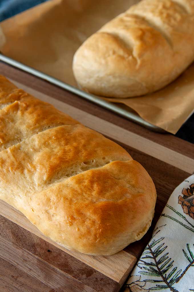 Two loaves of baked homemade French Bread
