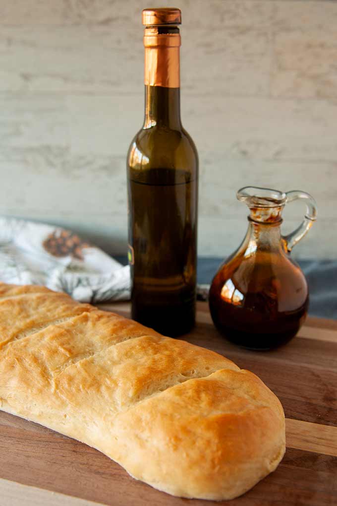 Homemade French Bread served with oil and balsamic glaze