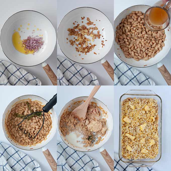 All of the steps needed to make tuna white bean casserole