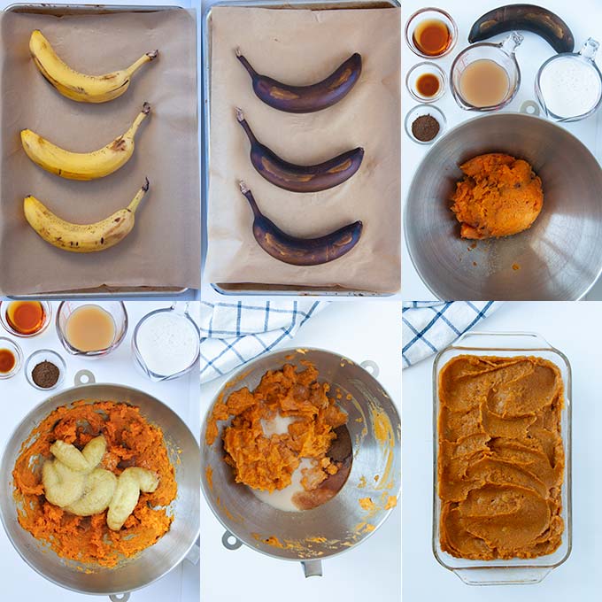 All of the steps to make mashed sweet potatoes