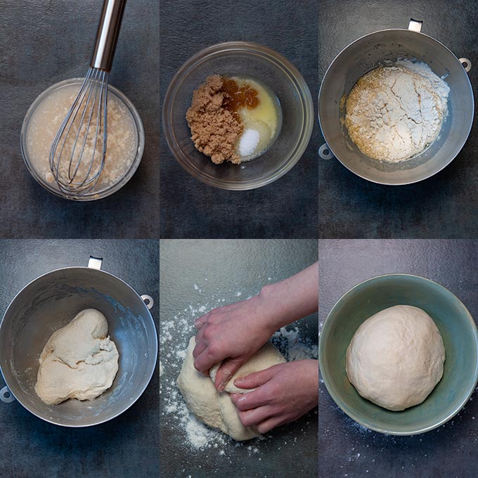 First 6 steps to make the dough for Pretzel bites