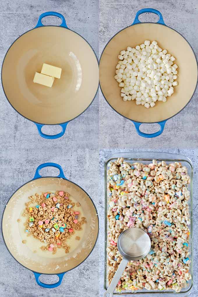 All of the steps to make cereal bars.