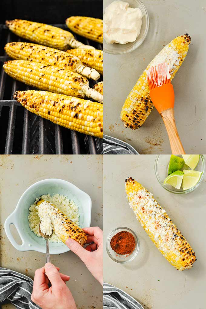 All of the steps needed to make Mexican corn.