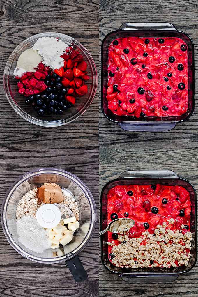 All of the steps needed to make berry crisp.