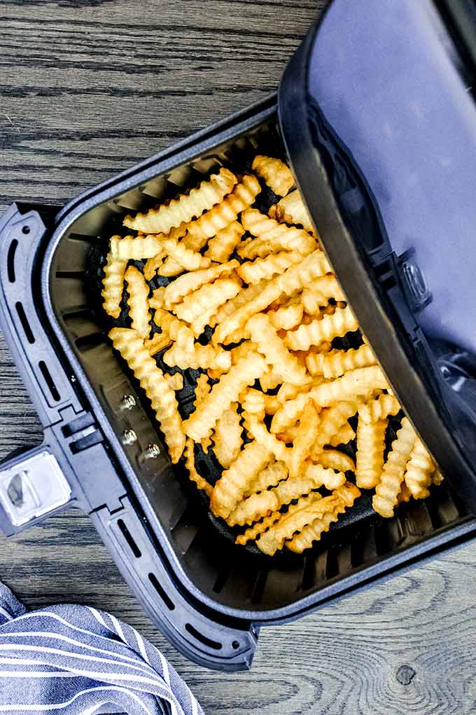 Crinkle fries in an air fryer.