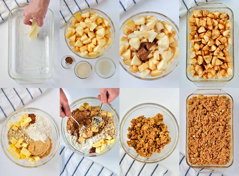 All of the steps needed to make apple crisp with gala apples.