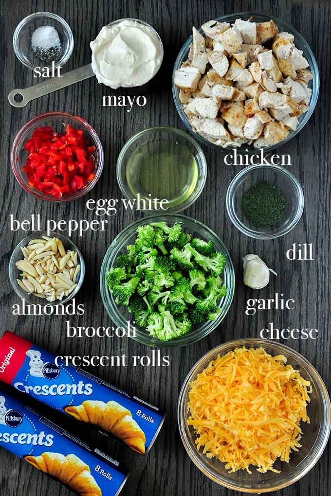 All of the ingredients needed to make pampered chef chicken broccoli braid.