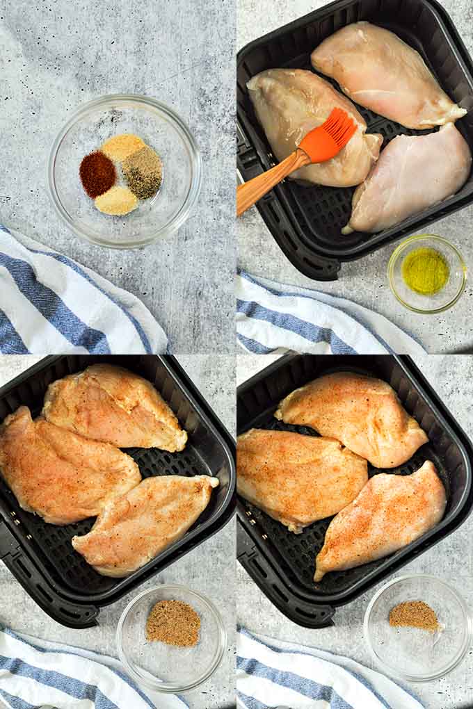 All of the steps to make air fryer chicken breast no breading.