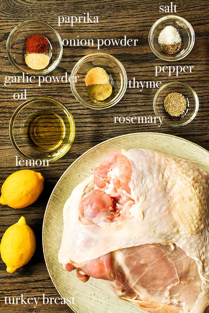 All of the ingredients needed to make air fryer turkey breast and gravy.