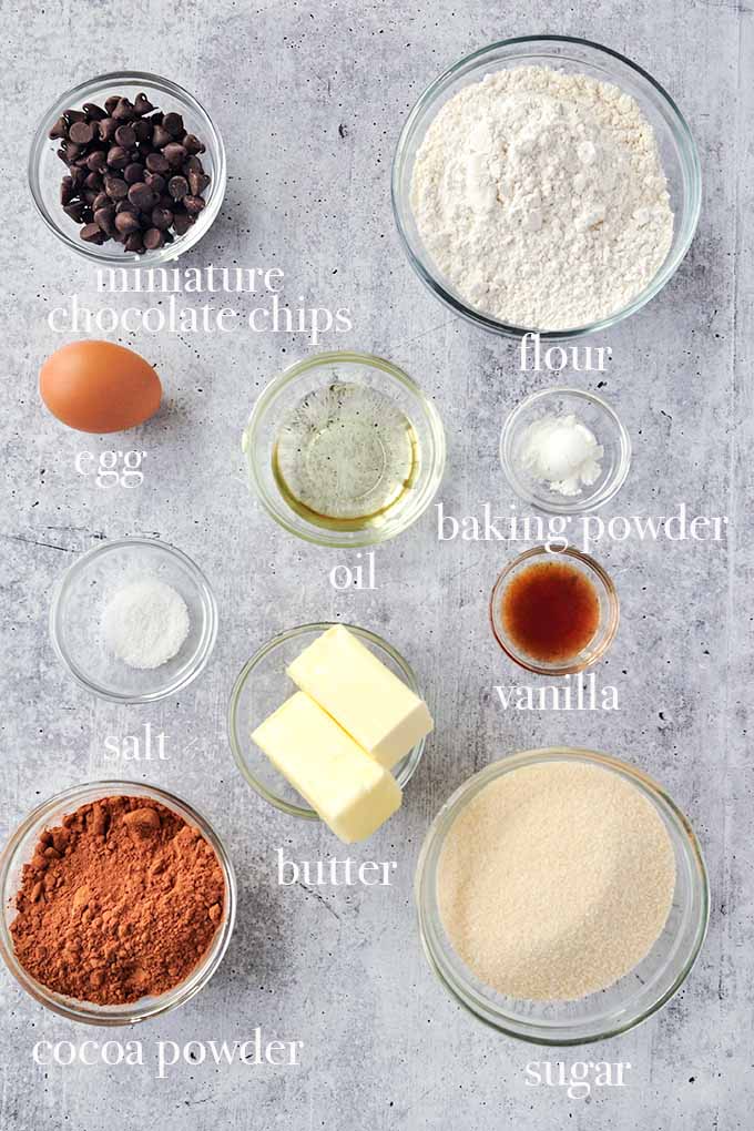 All of the ingredients needed to make brownie cookies.