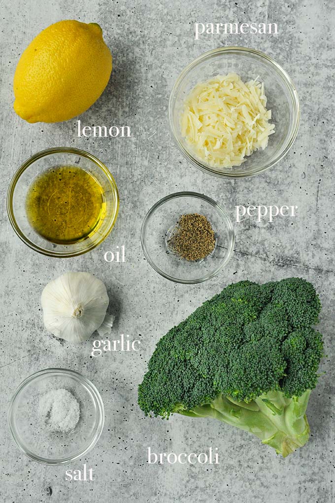 All the ingredients needed to make air fryer broccoli Parmesan.