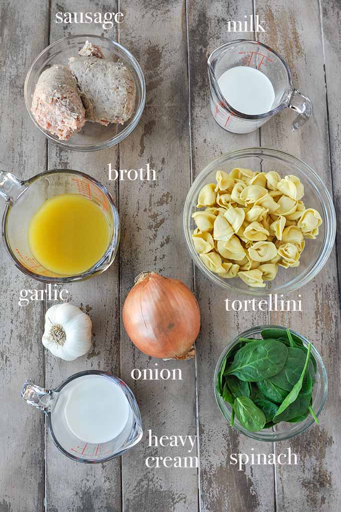 All of the ingredients needed to make Instant Pot Tortellini Soup.