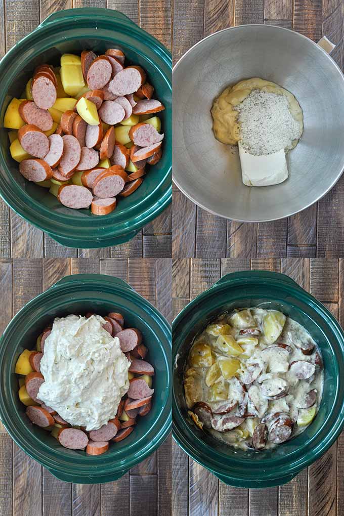 Step by step instructions to make crock pot sausage and potatoes.