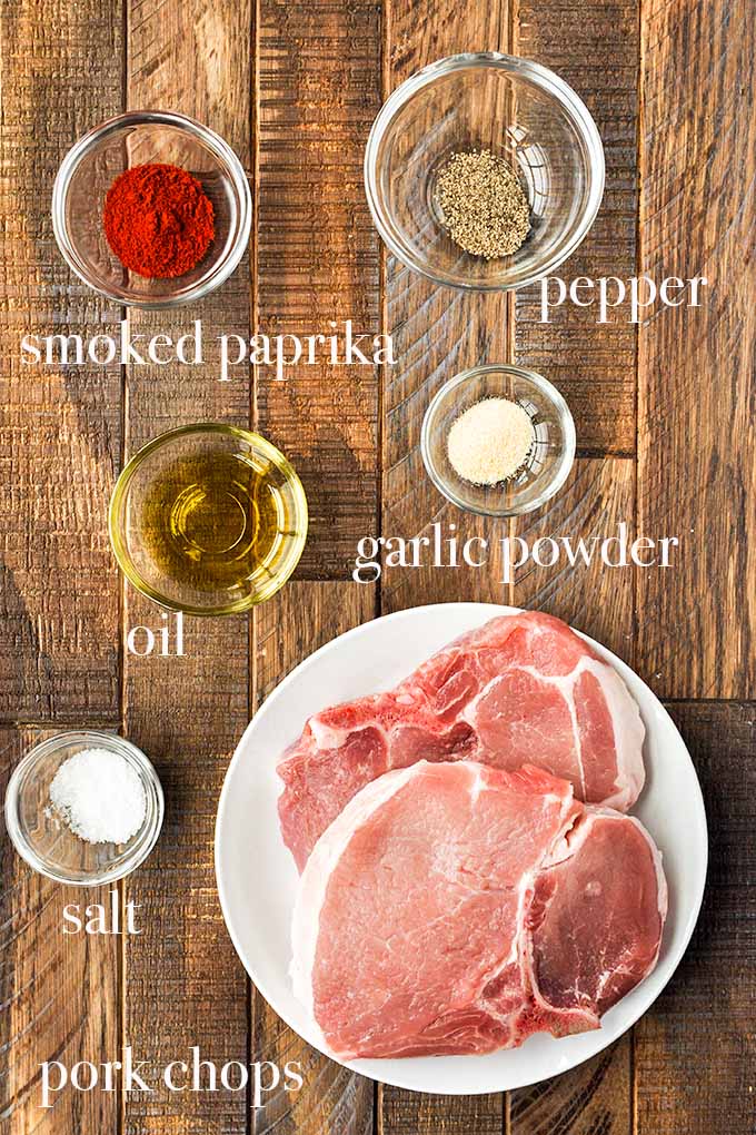 All of the ingredients needed to make the best damn air fryer pork chops.