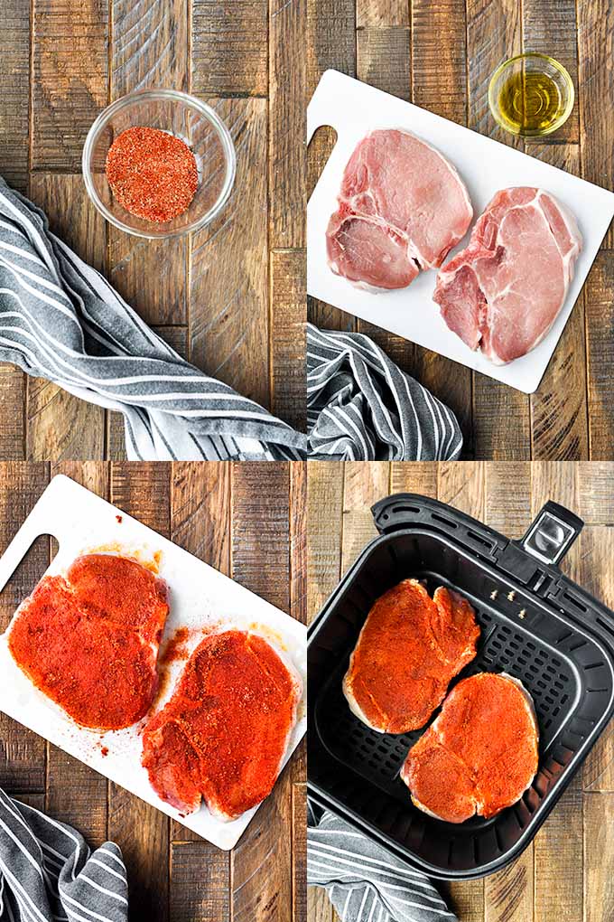 Step by step instructions on how to make the best damn air fryer pork chops.