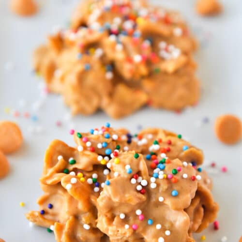 Butterscotch Cornflake Cookies topped with sprinkles.