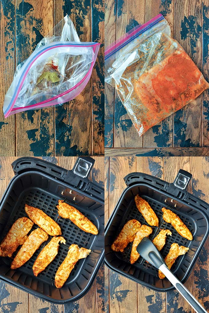 Step by step instructions to make frozen chicken strips.