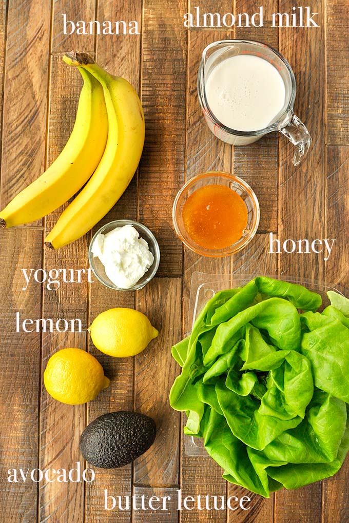 All of the ingredients needed to make lemon smoothie.