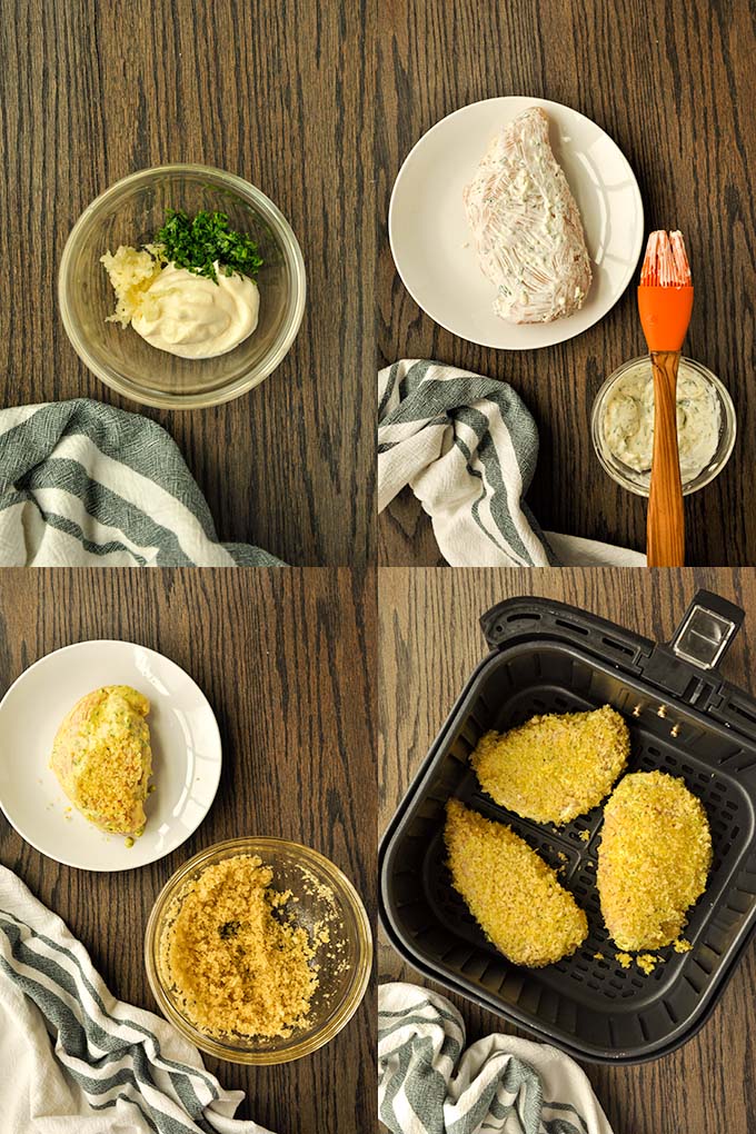 Step by step instructions on how to make frozen chicken in the air fryer.