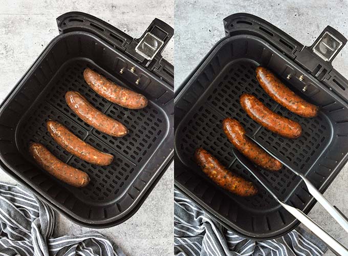 Step by step instructions for making chicken sausage in the air fryer.