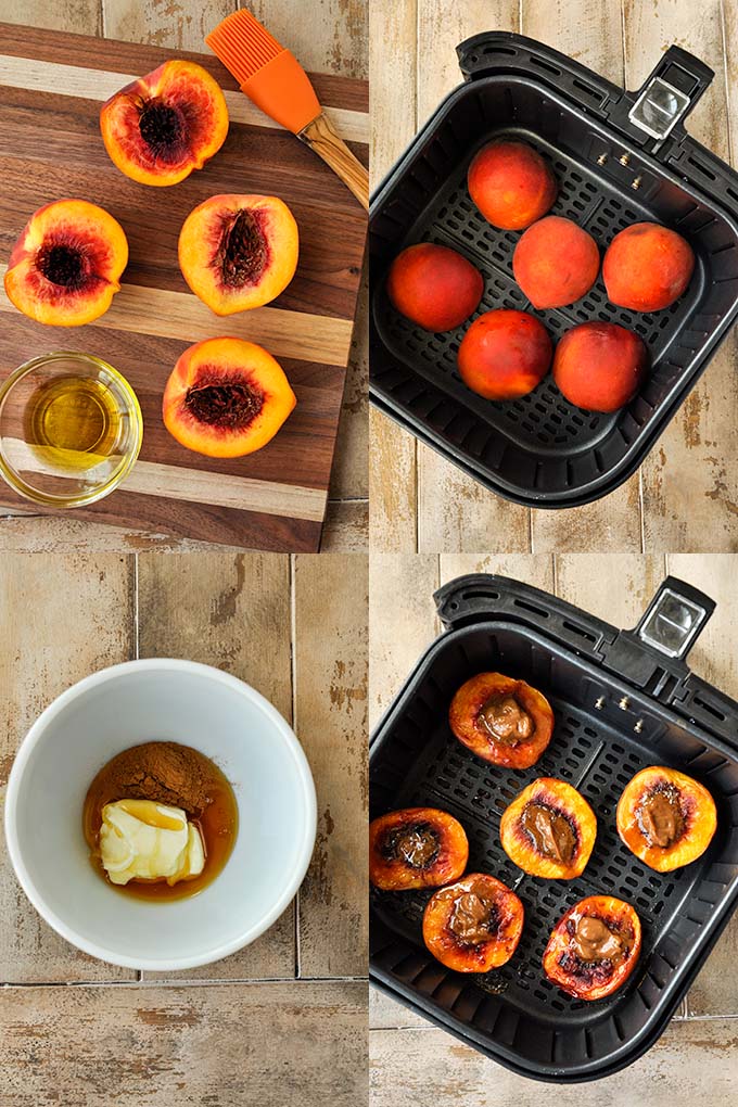 Step by Step instructions to make peaches in the air fryer.