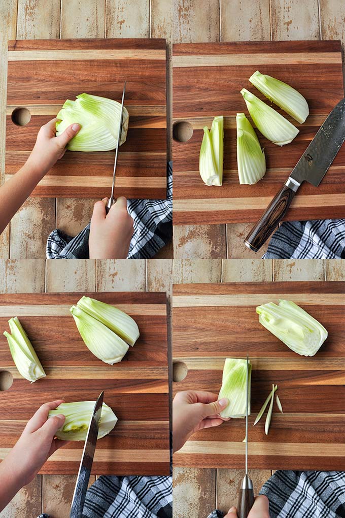 Step by step instructions of how to slice fennel.