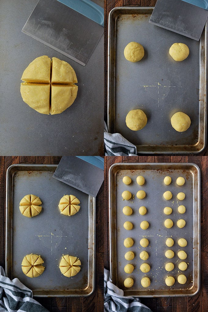 Step by step instructions of how to evenly divide the buñuelos dough.