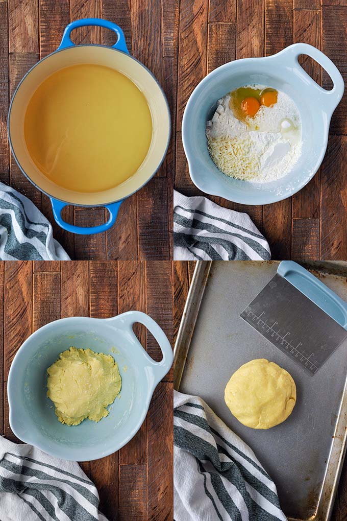 Step by step instructions to make the buñuelos dough.