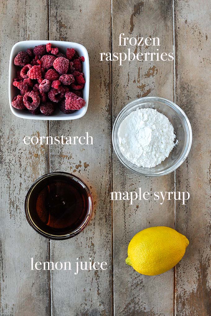 All of the ingredients to make the filling for raspberry bars.