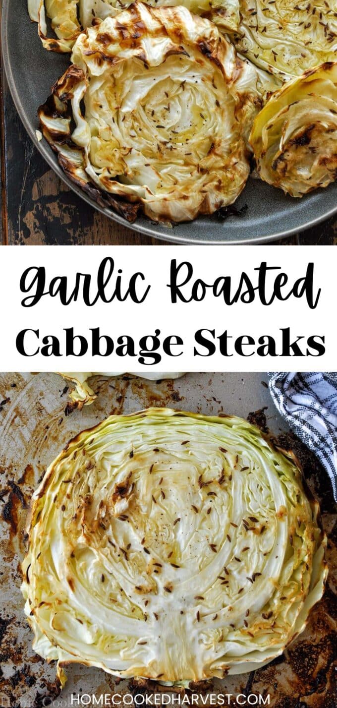 The Pinterest pin for the cabbage steaks.