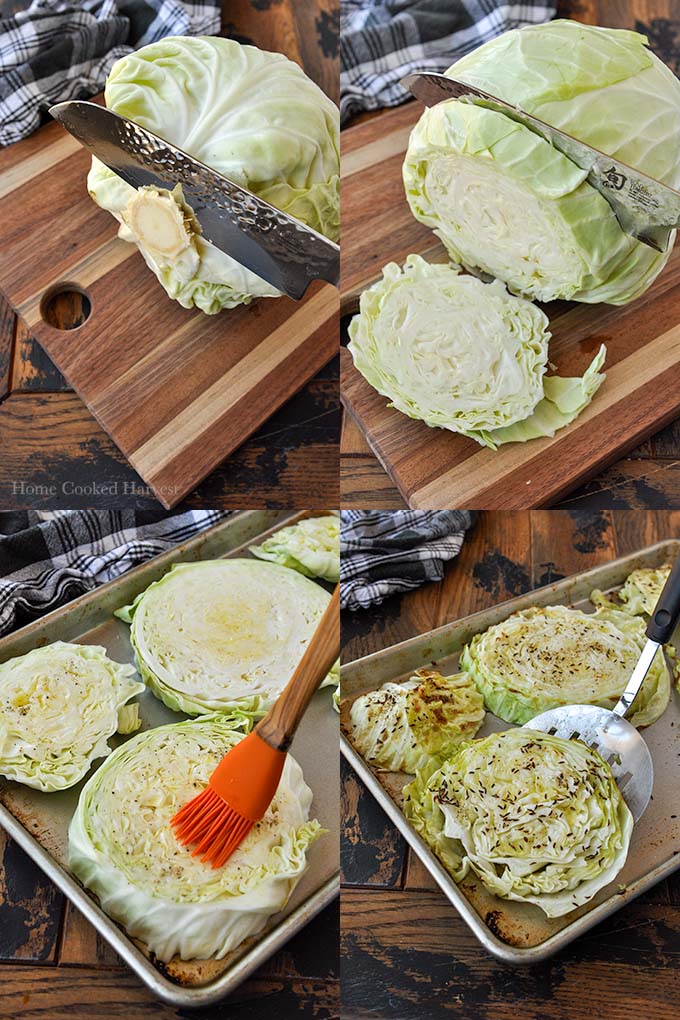 Step by step instructions to make cabbage steaks in the oven.