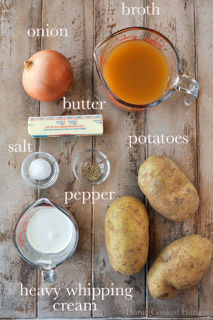 All of the ingredients to make homemade potato soup.