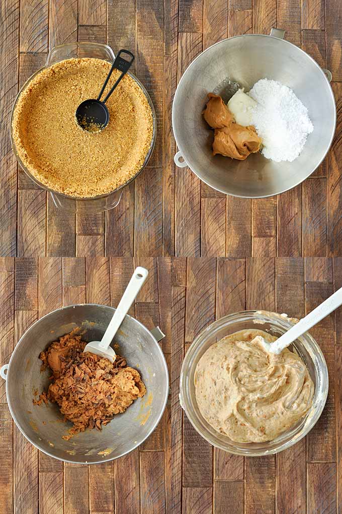 The first four step by step instructions to make butterfinger pie.
