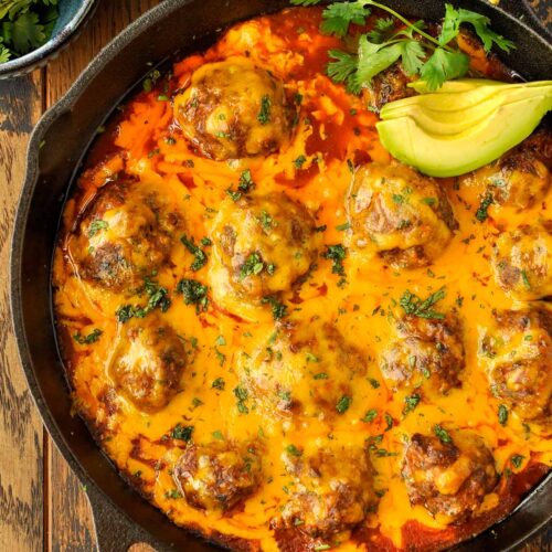 One Pan Enchilada Meatballs Recipe Home Cooked Harvest