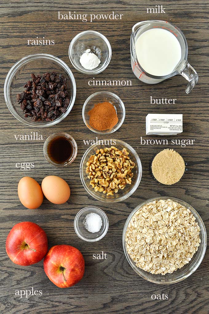 All of the ingredients needed to make oatmeal bake.