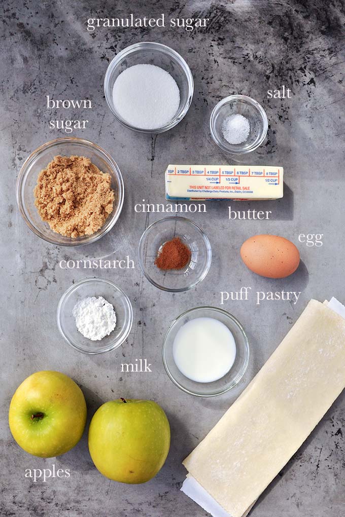 All of the ingredients needed to make this puff pastry recipe.