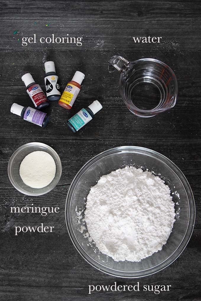 All of the ingredients needed to make meringue royal icing
