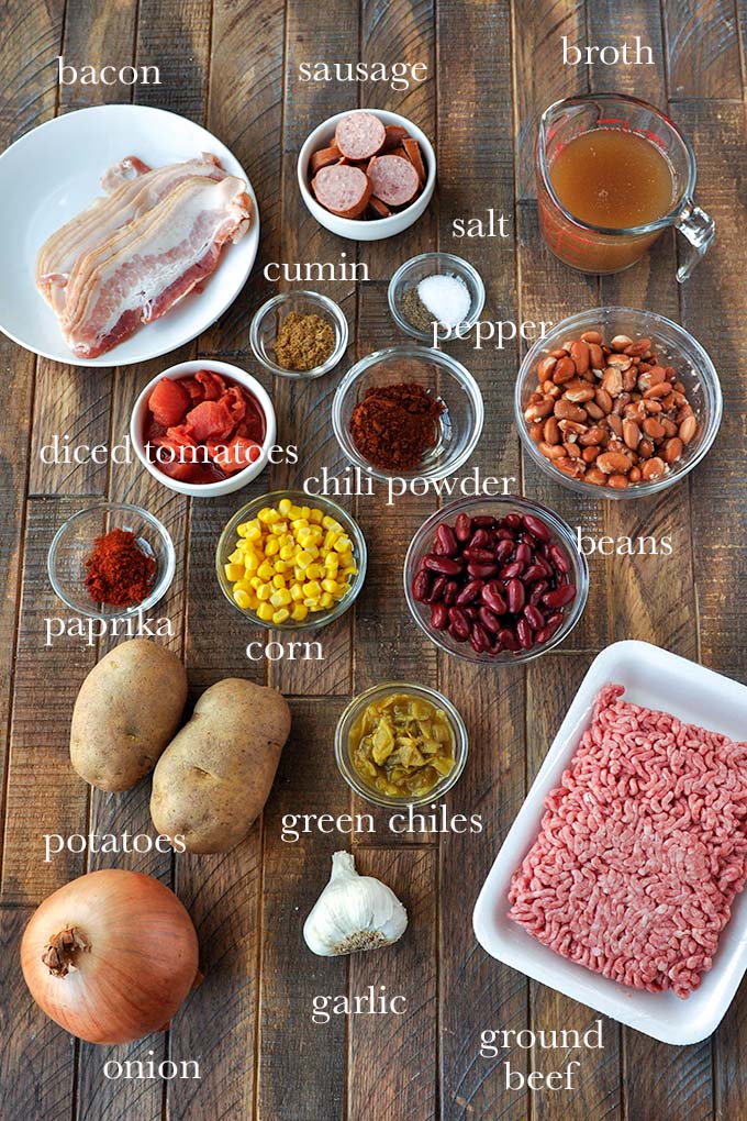 All of the ingredients needed to make this stew.