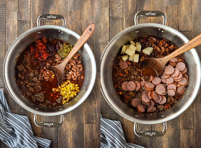The last two steps to make cowboy stew.