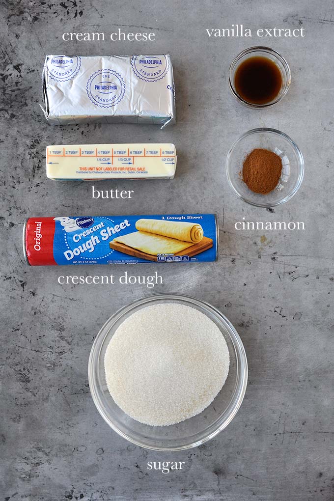 All of the ingredients needed to make cream cheese bars.