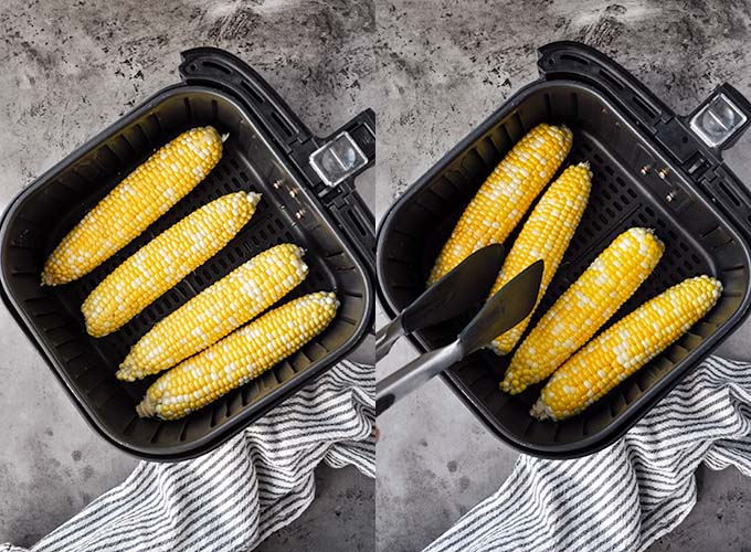 Step by step instructions to make corn on the cob in the air fryer.