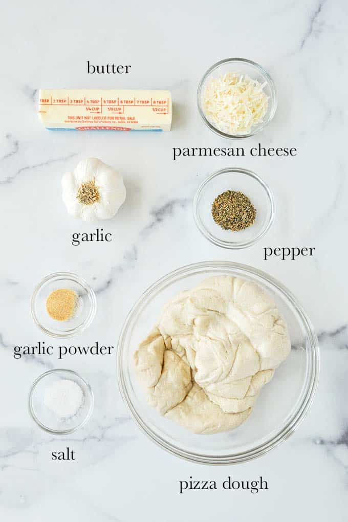 All of the ingredients needed to make garlic knots in an air fryer.