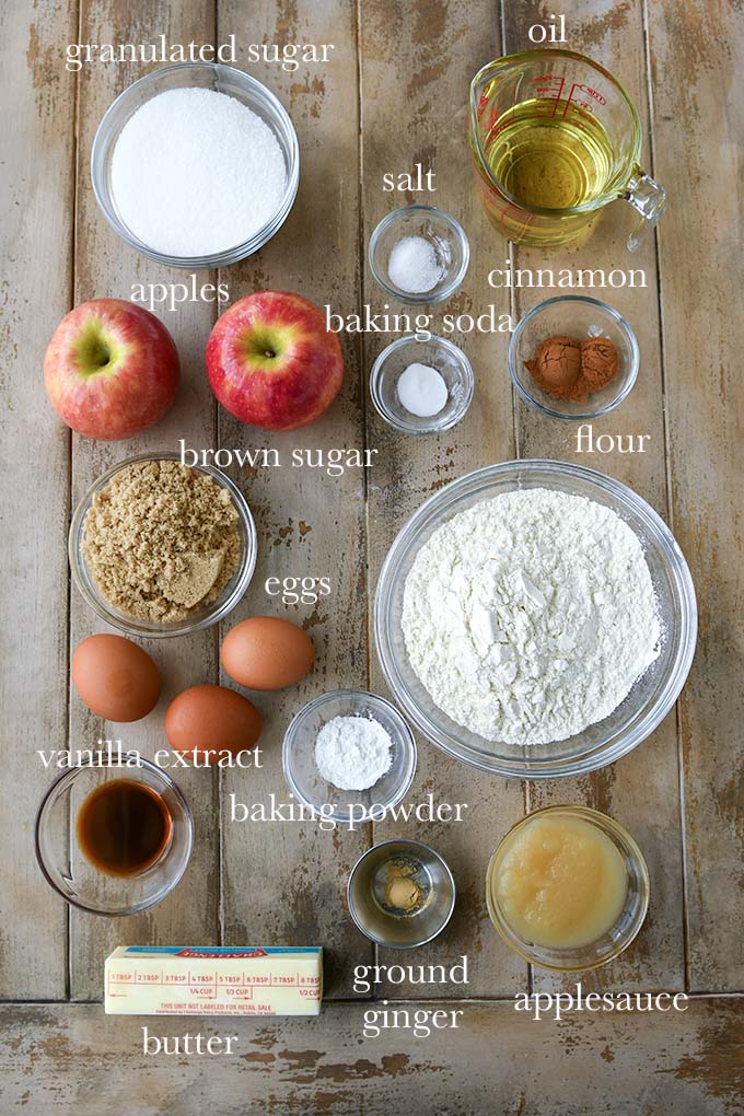 All the ingredients needed to make apple crumb cake.