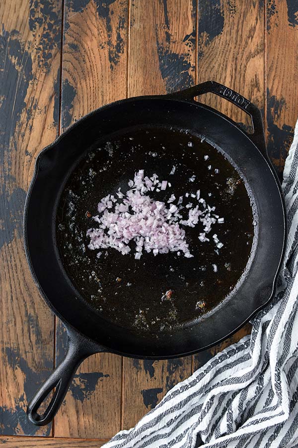 Step four is sautéing the shallot.