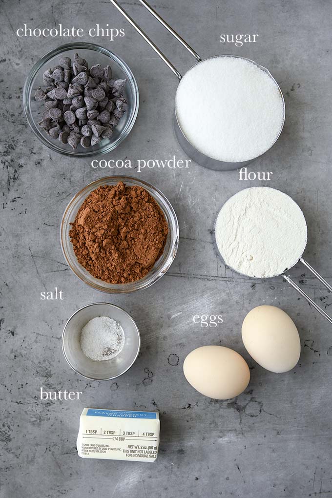 All the ingredients needed to make this simple brownie recipe.