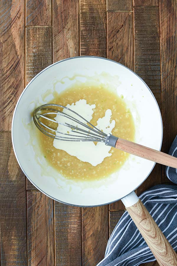 Step three is the melted butter mixture with flour added in with a whisk.