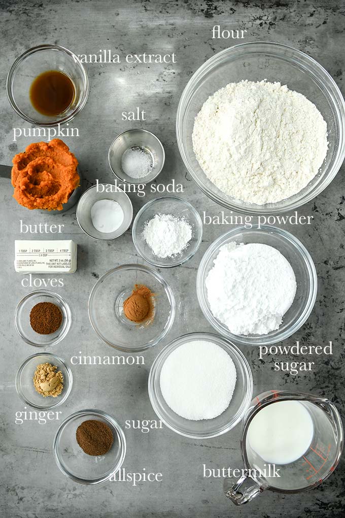 All of the ingredients needed to make pumpkin scones.
