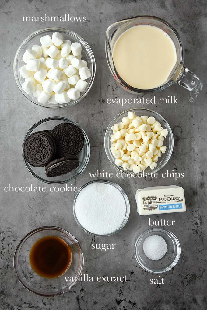 All of the ingredients to make Oreo fudge.