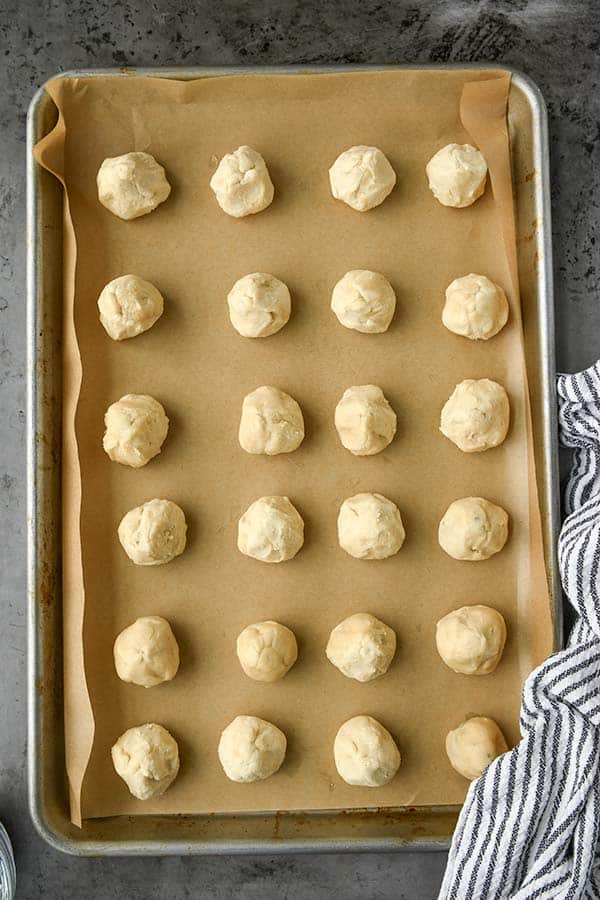 Step 5 is all of the dough balls lined up on the cookie sheet and baking them.