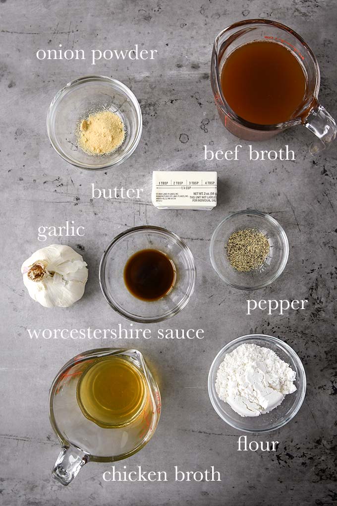 All of the ingredients needed to make gravy.